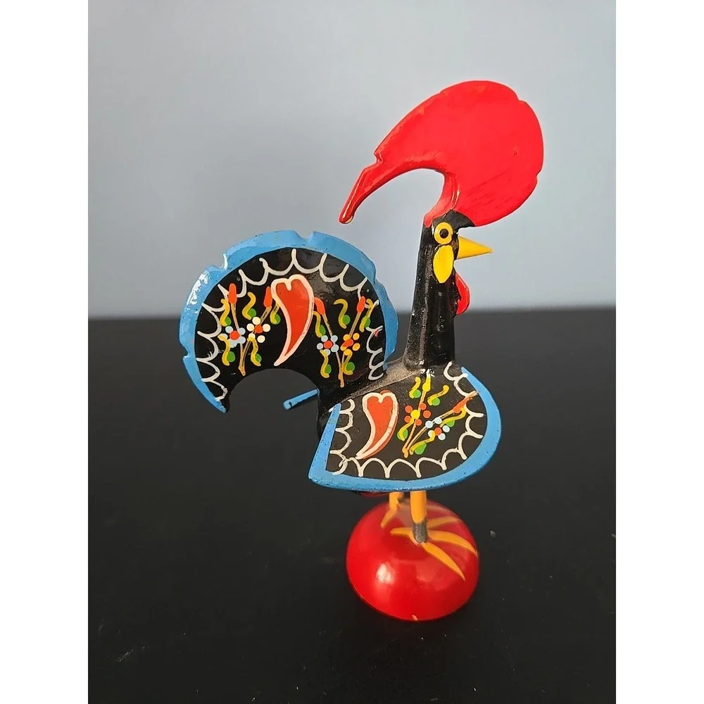 Vintage‎ Hand painted Wood Colorful Rooster Figurine Portugal Miniature